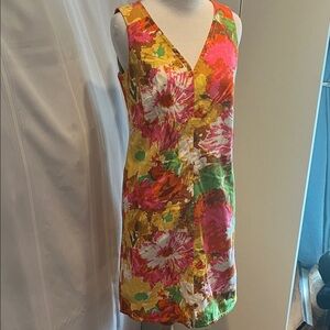 Talbots Sleeveless Floral Mini Dress - Pink, Green, Yellow